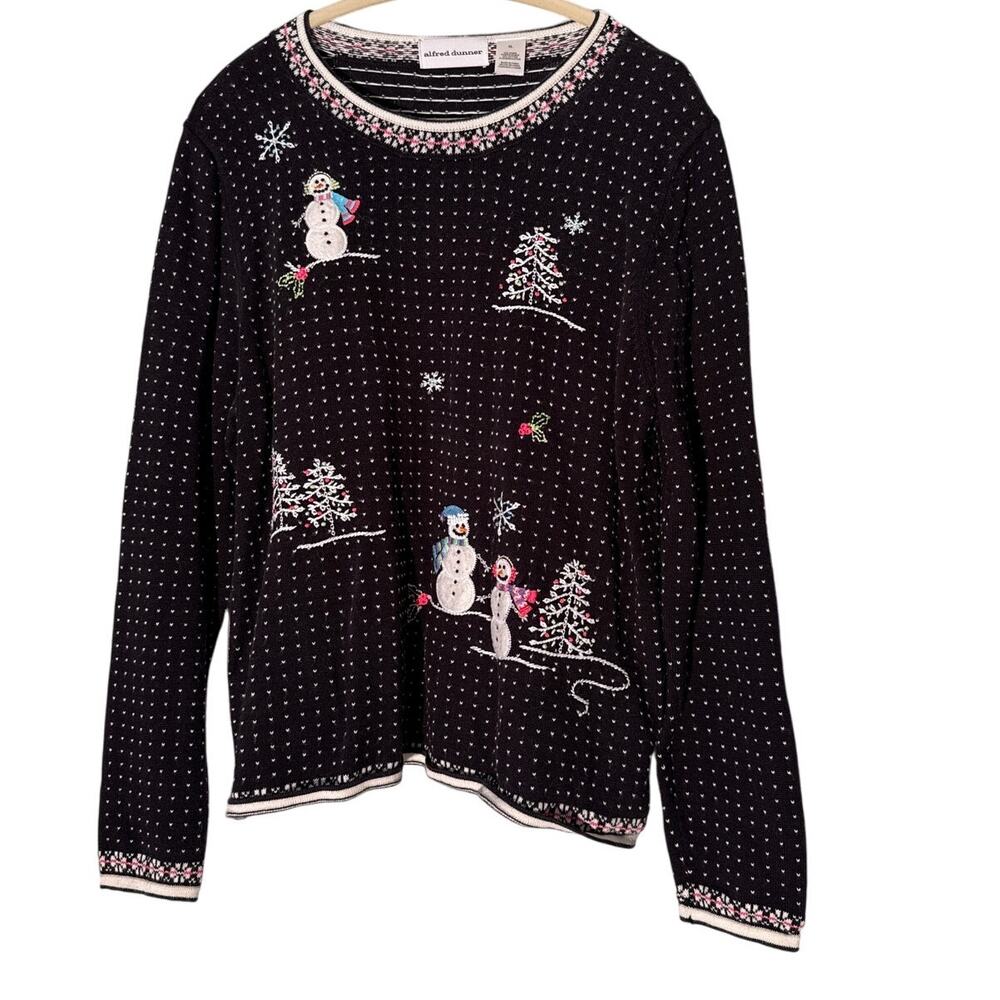Alfred Dunner Black Snowman Sweater Polka Dots Sz XL